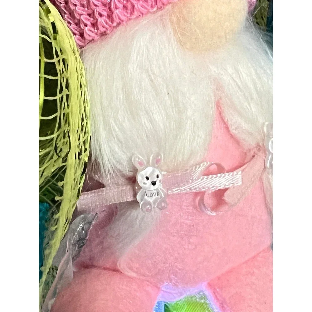 Handmade Easter Girl Bunny Gnome Prelit Ribbon Wreath 22 in LED W8